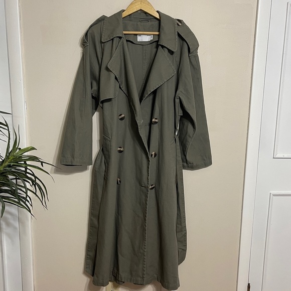 ASOS Overzized Cavas Double Breast Trench Coat Army Green - Picture 7 of 10